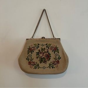 Vintage Needlepoint Purse with Brass Details